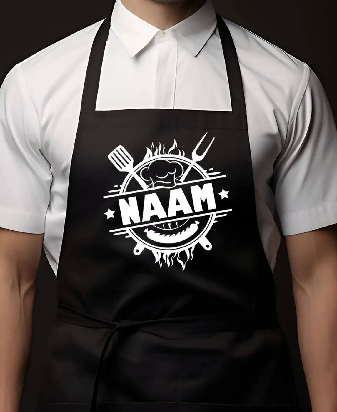 BBQ Schort met Naam (rond) - Geschenkenset