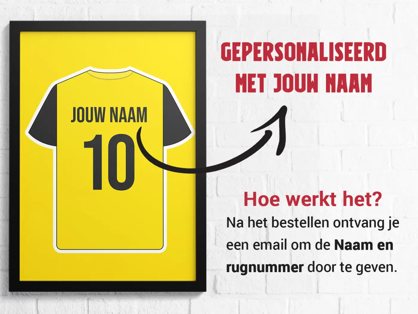Geel omlijnde poster van zwart geel voetbalshirt nummer 10 uit de breda 3-delige posterset star collection
