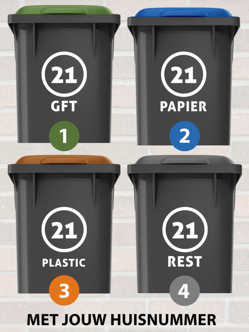 Container Stickers - 4 stuks - Rondje met tekst - Gft, Papier, Plastic, rest - 15 x 20 cm – Kleurmedia®