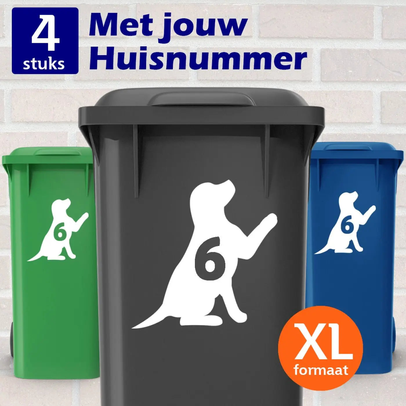 Container Stickers XL - Hond - Kliko stickers - Kleurmedia Container Stickers XL 3 stuks - Hond - Kliko stickers - Wit Containerstickers