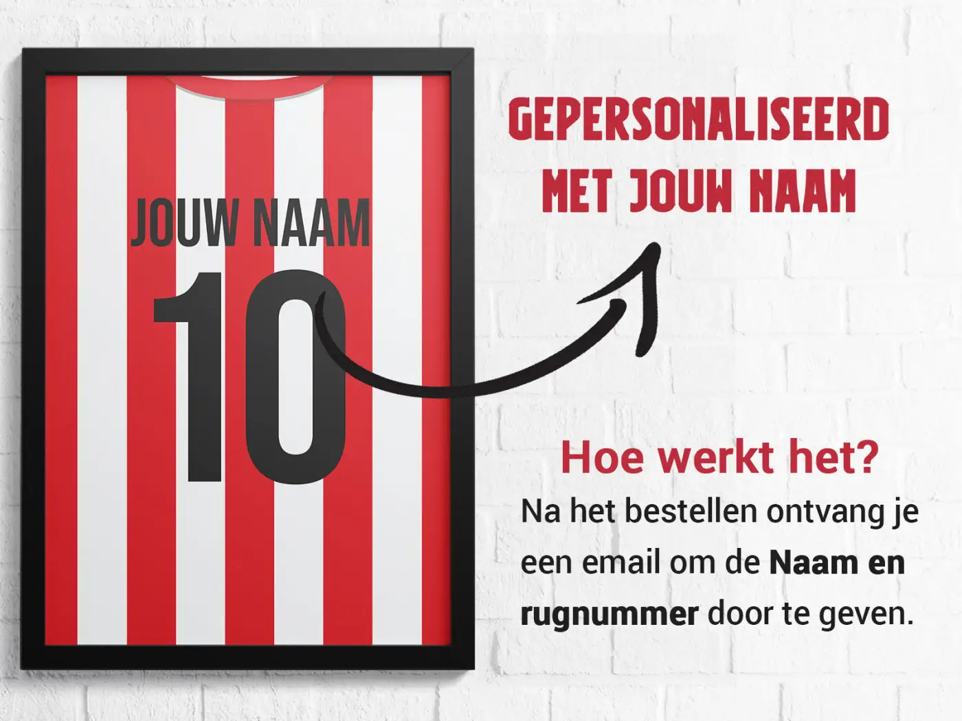 Rood-wit gestreept gepersonaliseerd voetbalshirt poster met nummer 10 in rotterdam kasteel 3-delige goal collectie