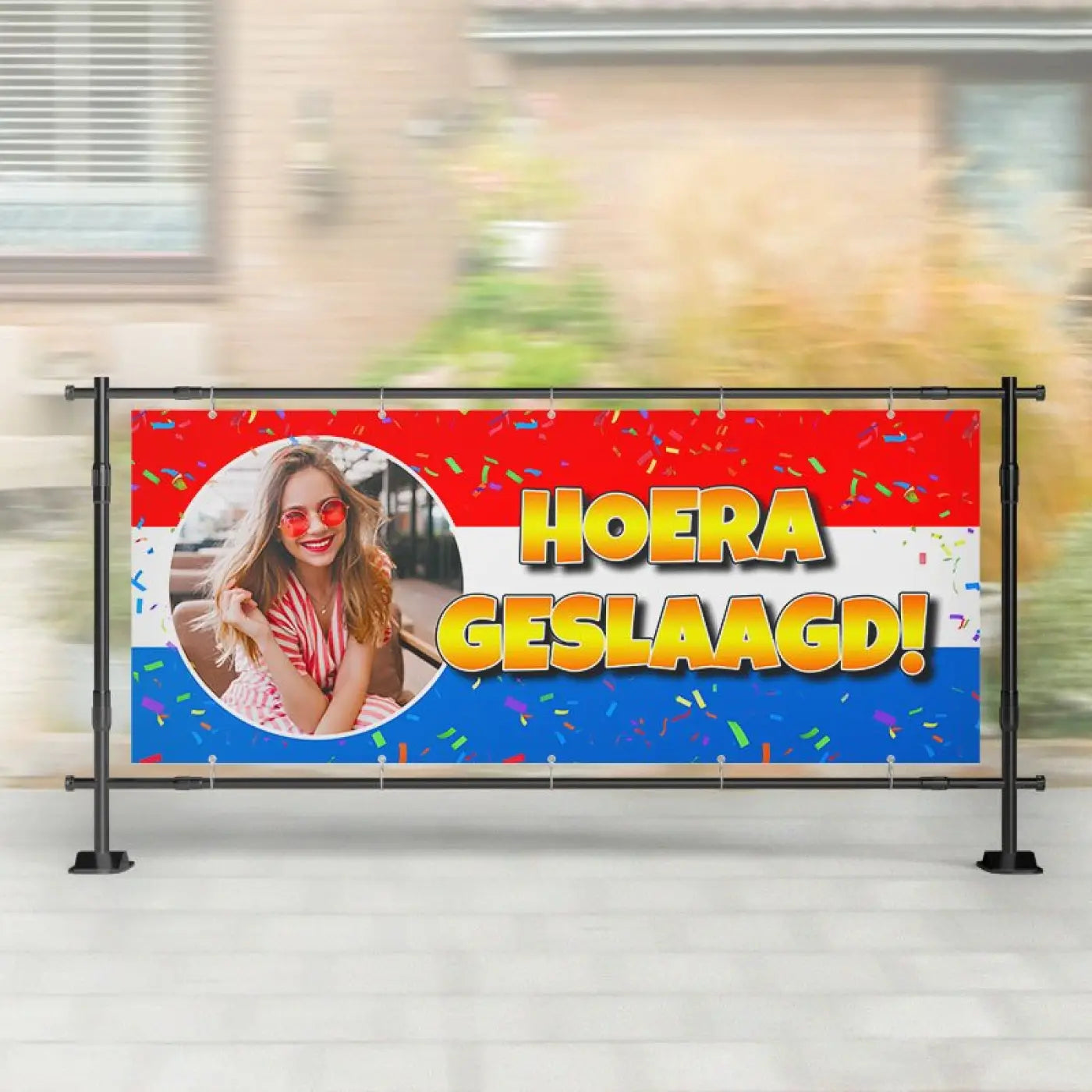 Spandoek Geslaagd | Rood Wit Blauw met Foto - spandoeken