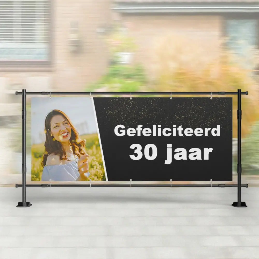 Spandoek Verjaardag | Zwart Foto Gefeliciteerd! - spandoeken