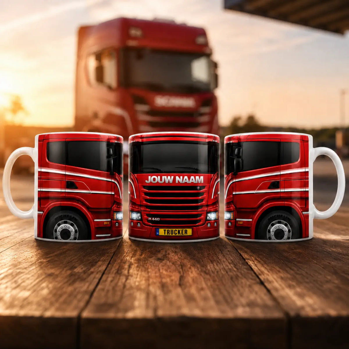 Truckersmok - Rood - Gepersonaliseerd met eigen naam en kenteken - vrachtwagen mokken