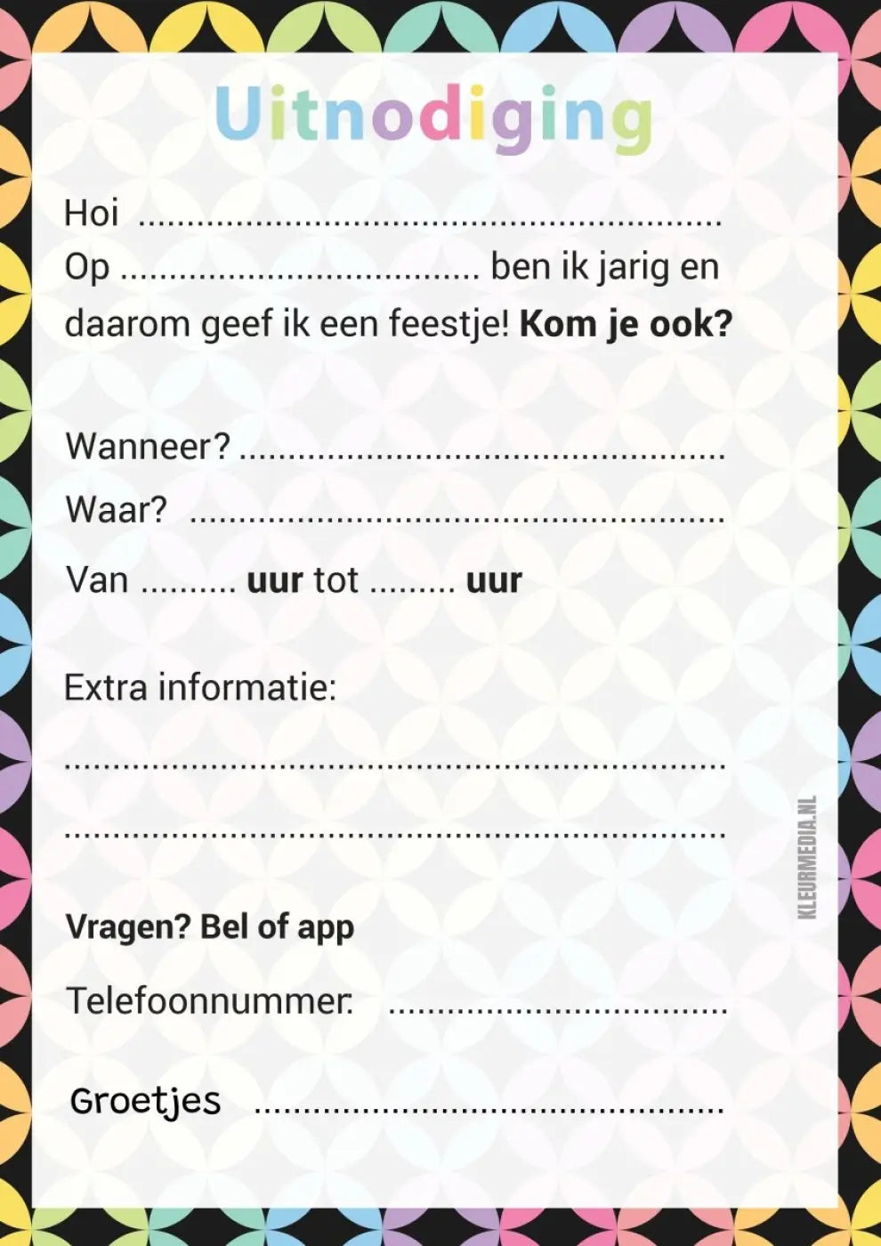 Uitnodiging kinderfeestje Disco - 10 stuks - Koning Spandoek Uitnodiging kinderfeestje Disco - 10 stuks