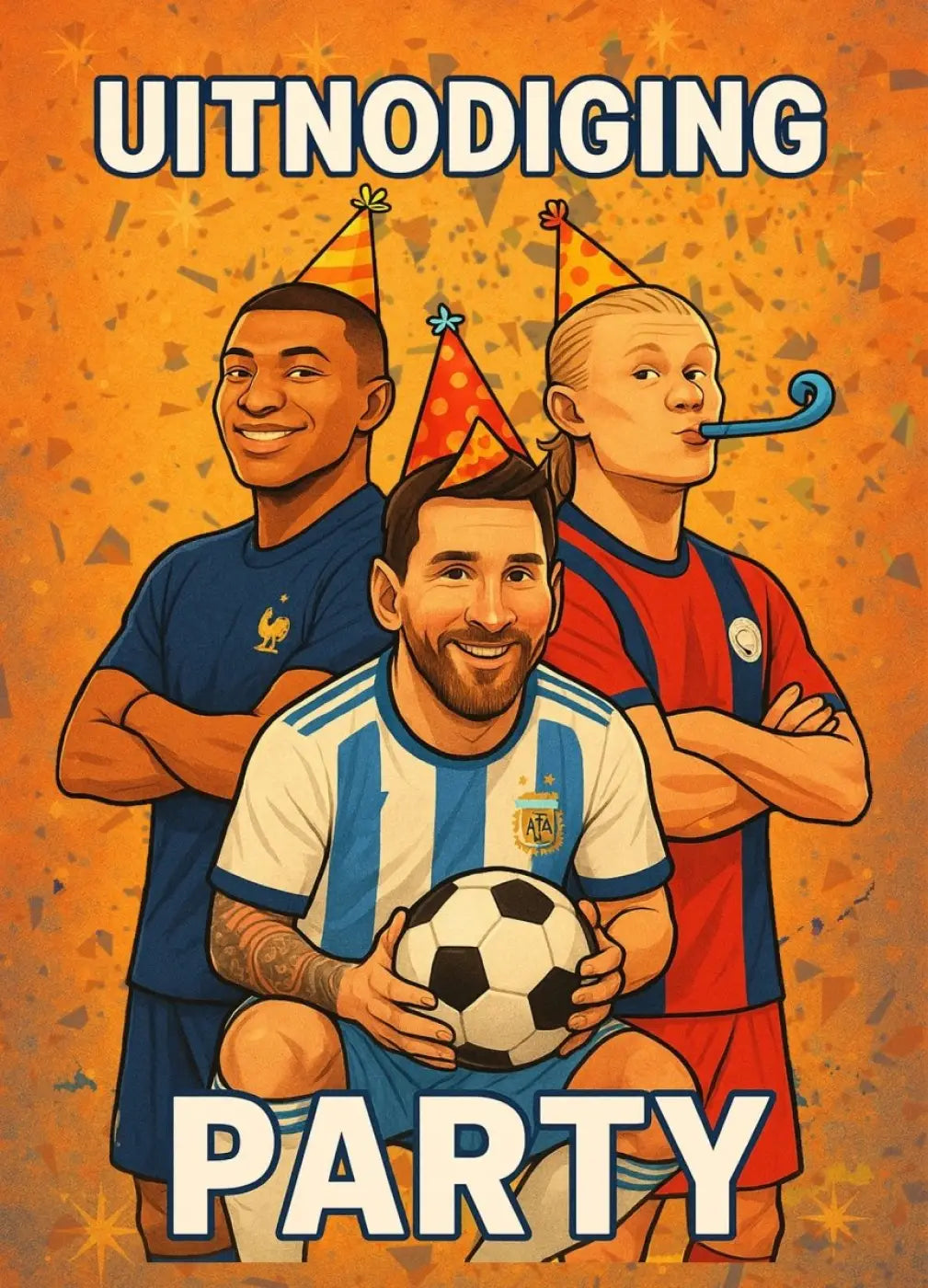 Uitnodiging Kinderfeestje Voetbal - Messi Haaland & Mbappé - kinderfeestjes
