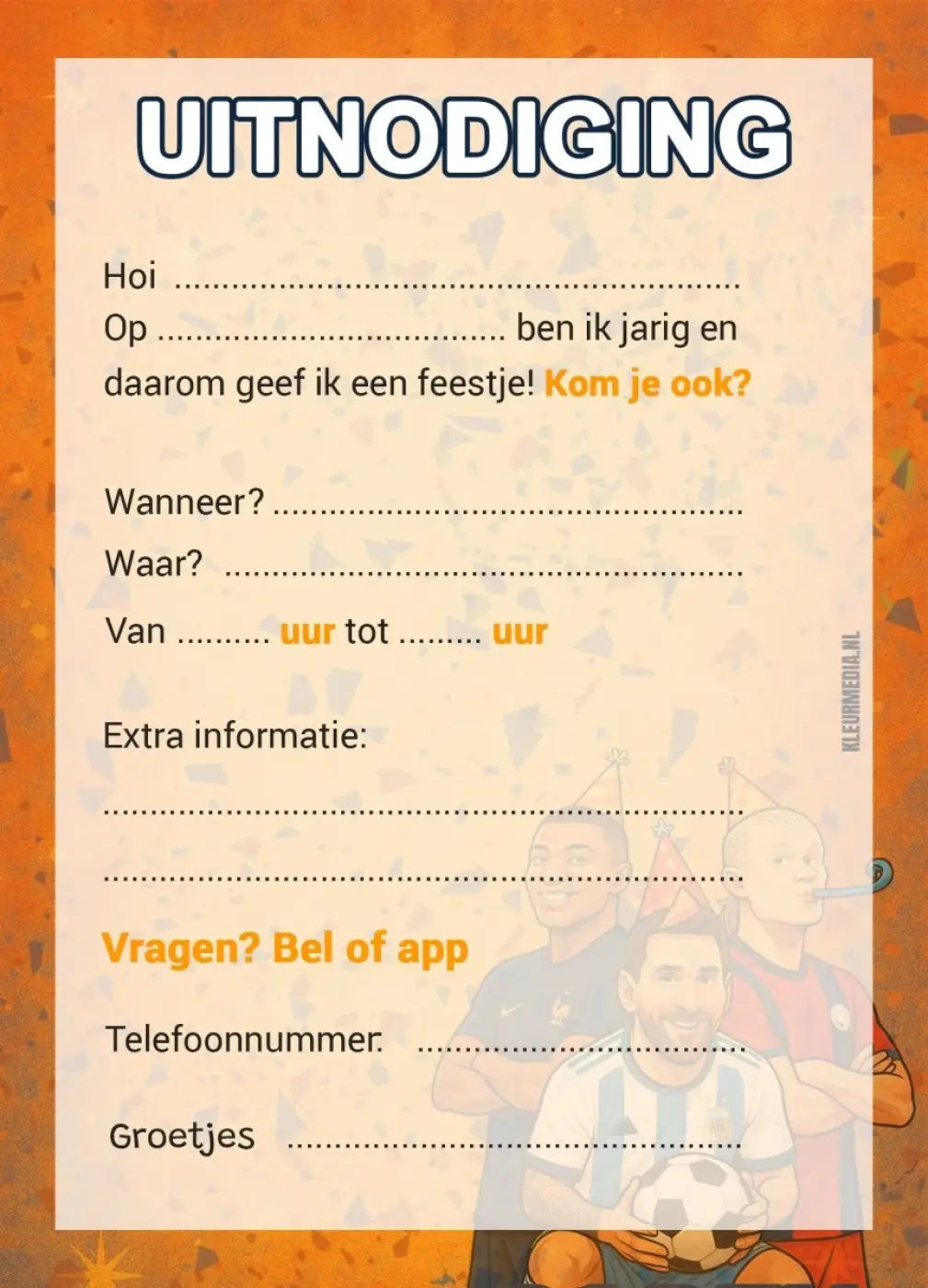 Uitnodiging Kinderfeestje Voetbal - Messi Haaland & Mbappé - kinderfeestjes
