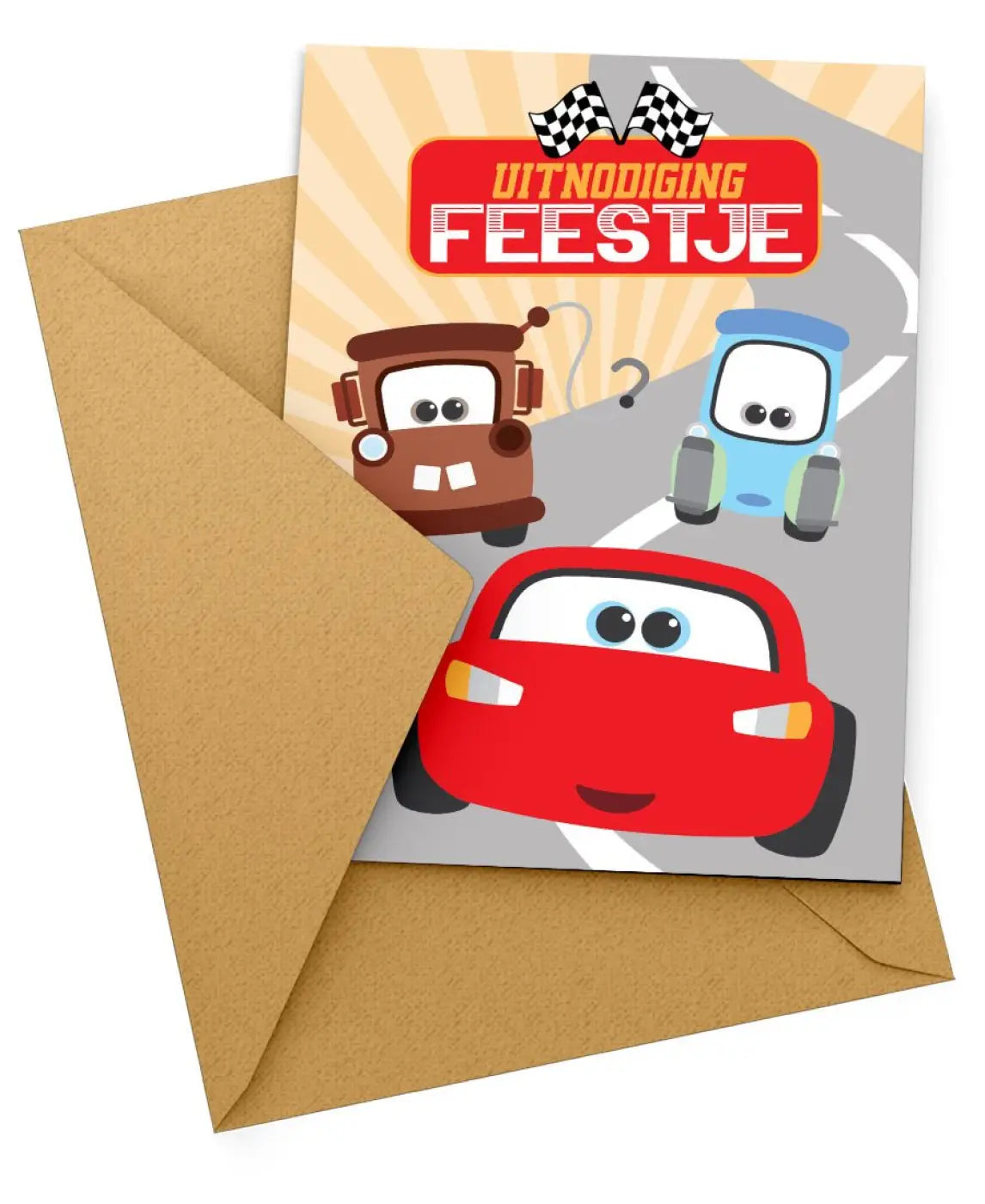 Uitnodiging Kinderfeestje Vrolijke Cars - 10 stuks - kaartjes + enveloppen - kinderfeestjes