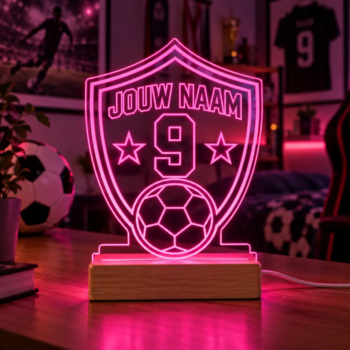 Voetbal LED Lamp met Naam -Schild met naam en nummer